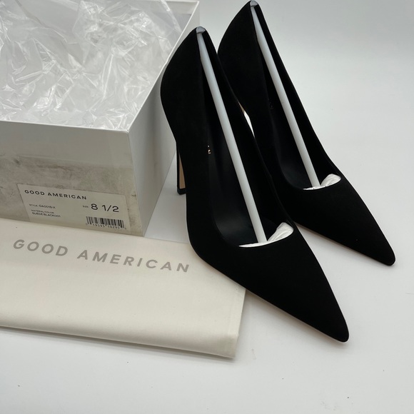 Good American Shoes - Good American Suede Upper Bonded Leather Sole Black New N Box High 4” Heel 8 1/2